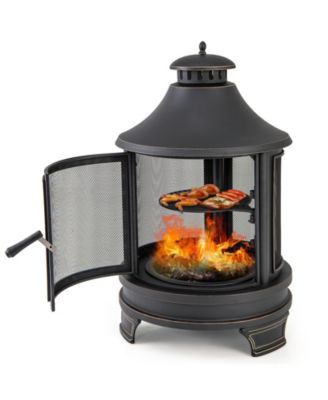 30 Inch Outdoor Fire Pit Chiminea with Grill for Garden BBQ