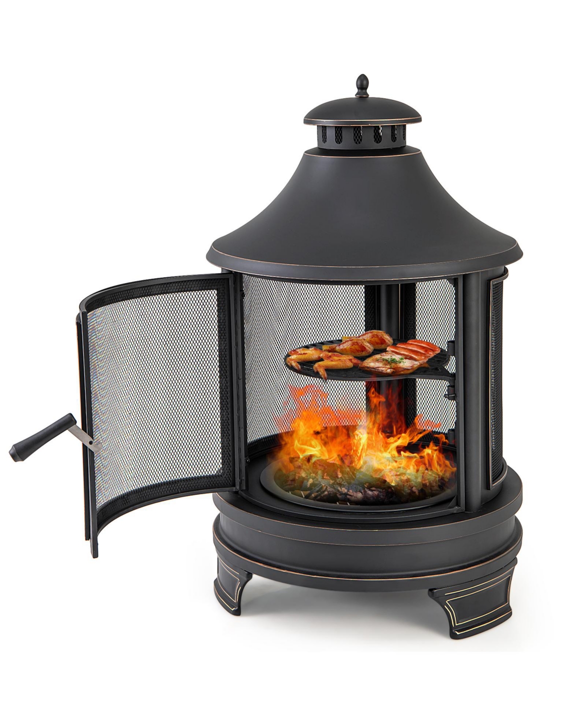 Gouun Outdoor Fire Pit Chiminea with Grill for Garden Bbq