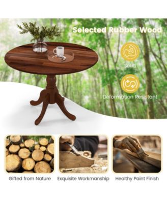 Wooden Dining Table with Round Tabletop and Curved Trestle Legs