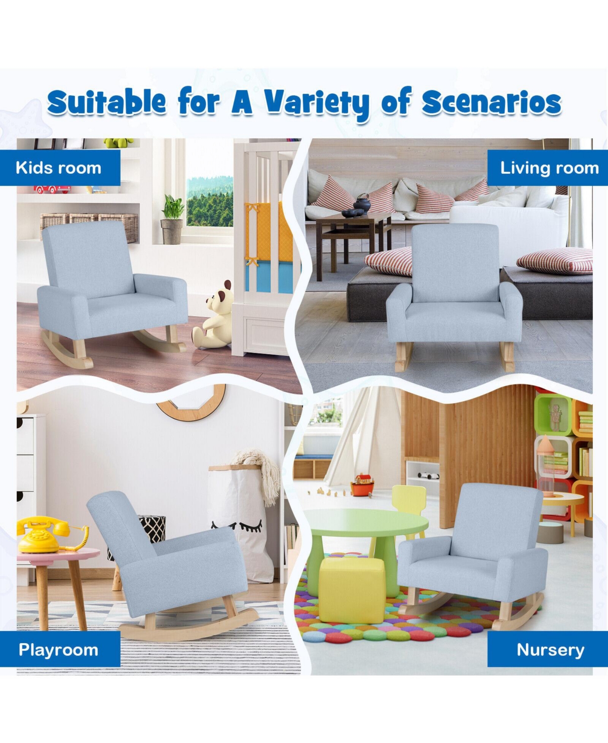 Gouun Kids Rocking Chair with Solid Wood Legs