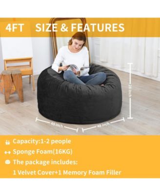 4 Foot Bean Bag Chair,Memory Foam Big Bean Bag
