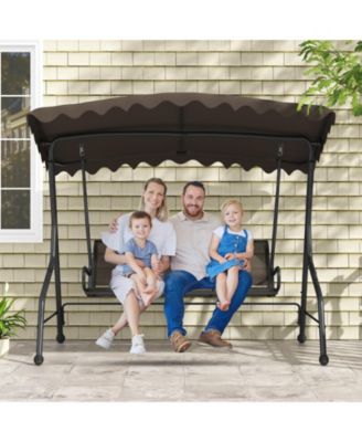 3-Seat Outdoor Porch Canopy Swing with Adjustable Shading