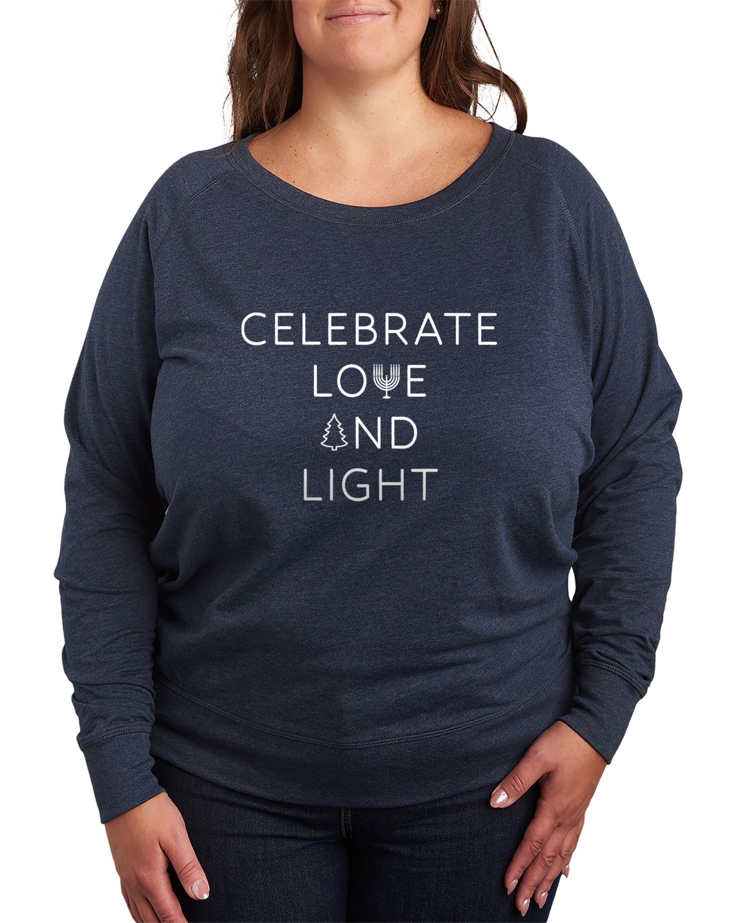 Plus Size Trendy Celebrate Love and Light Graphic Pullover Top