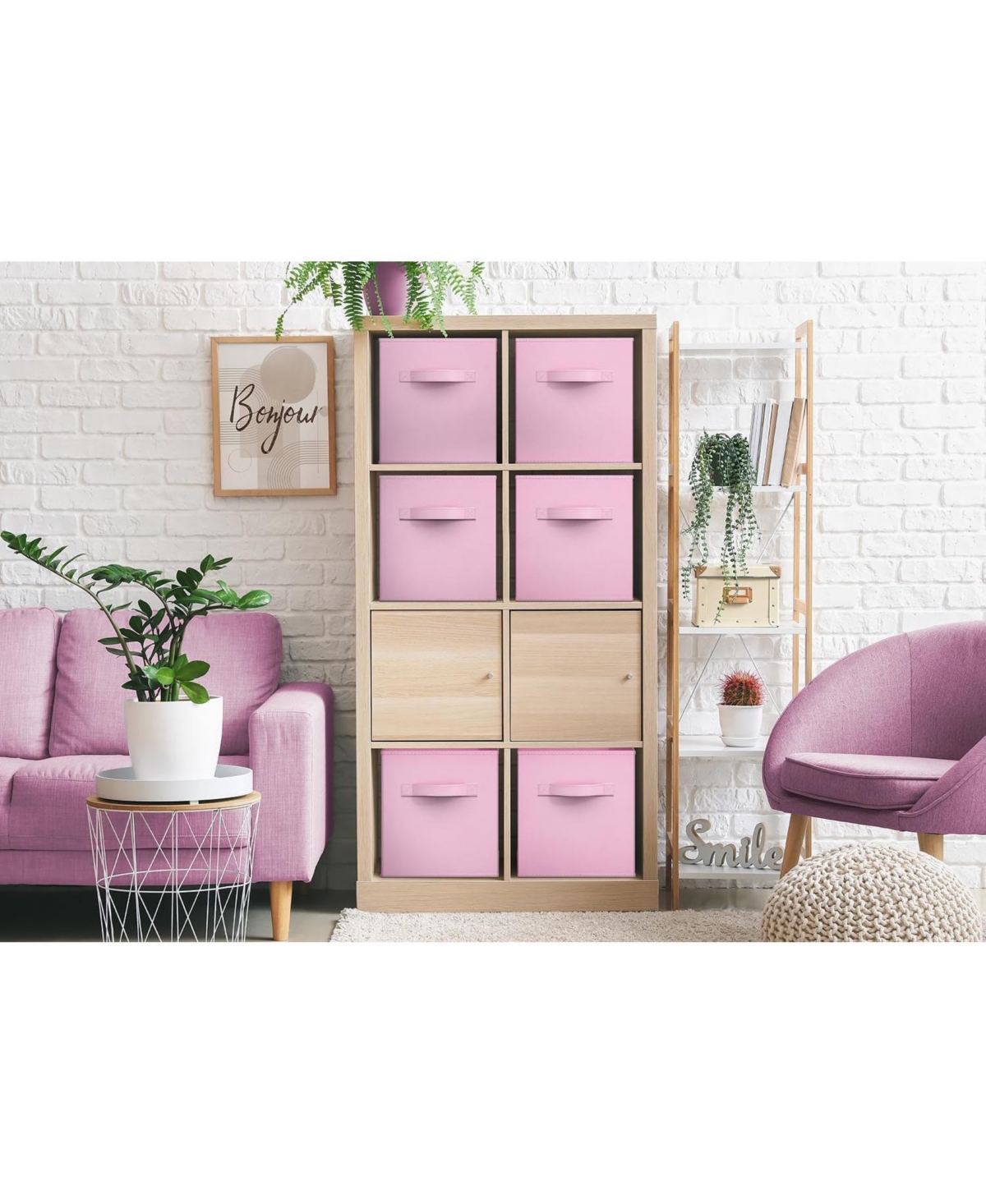 Sorbus 11 Inch Pack Foldable Fabric Storage Cube Bins with Handles - for Organizing Pantry, Closet, Nursery, Playroom, and More (Pastel- Pink