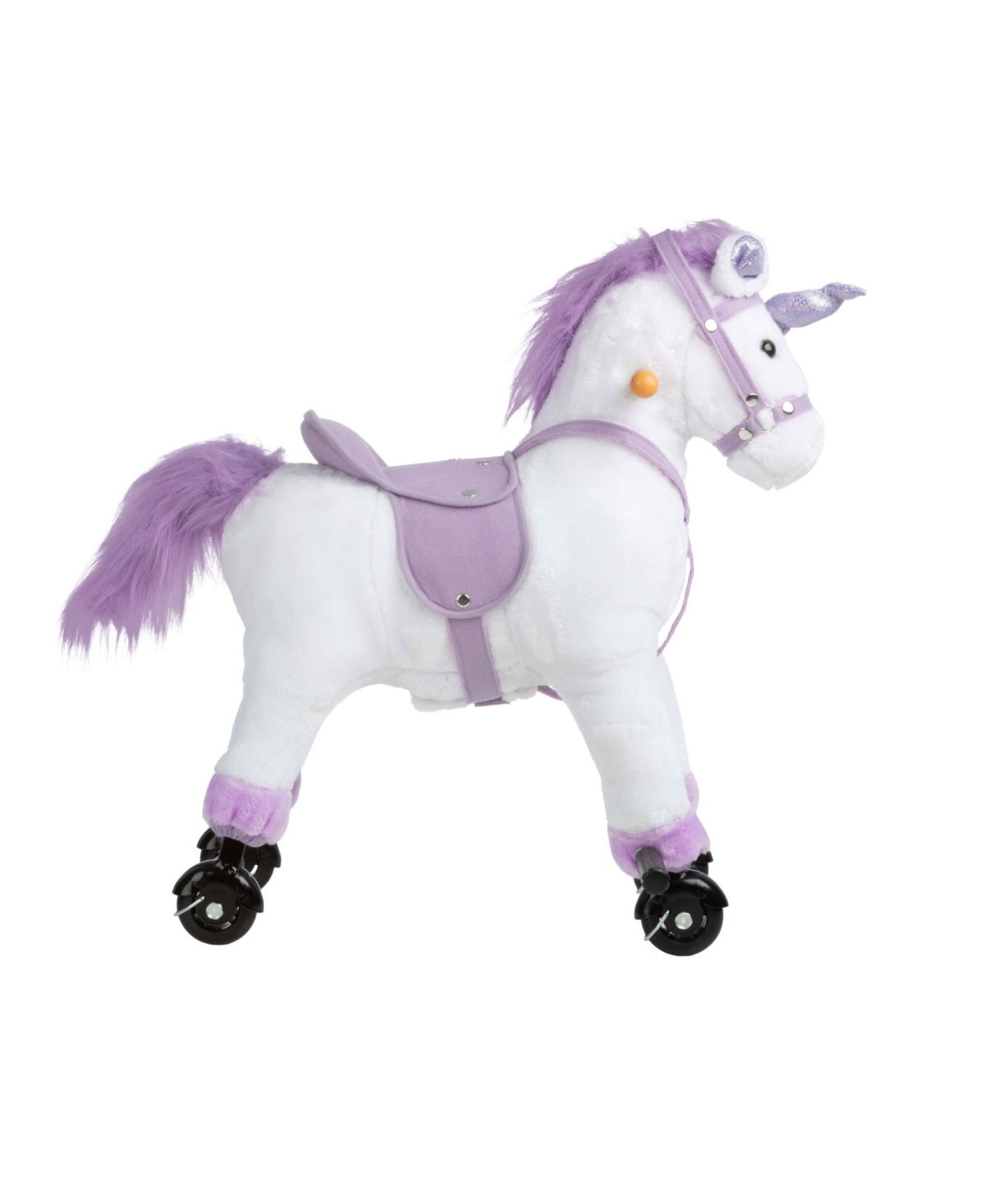 Trademark Global Happy Trails Ride On Horse Unicorn Plush Toy In White And Purple