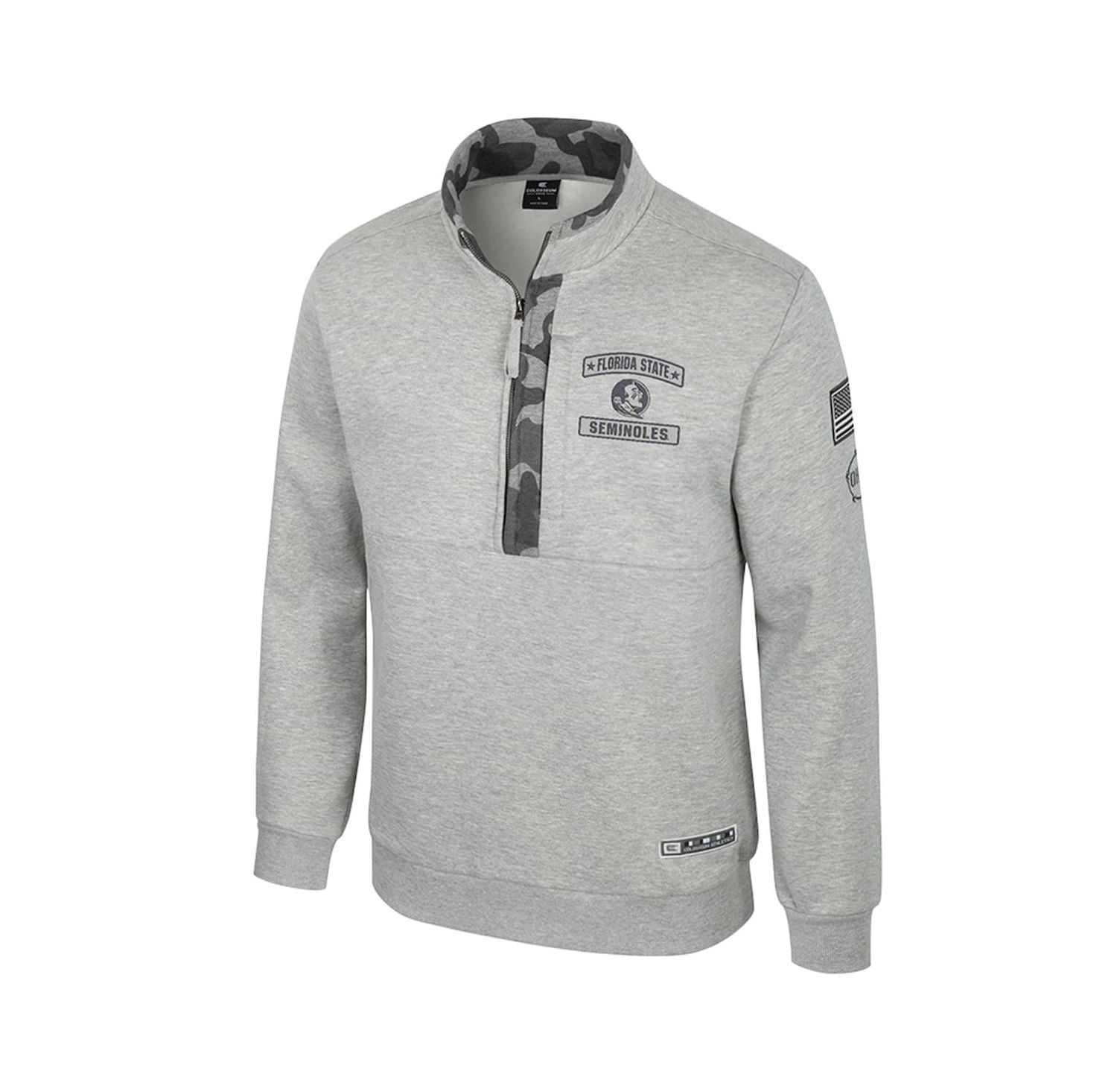 Men's Heather Gray Florida State Seminoles OORAH OHT Military Appreciation Fleece Quarter-Zip Jacket
