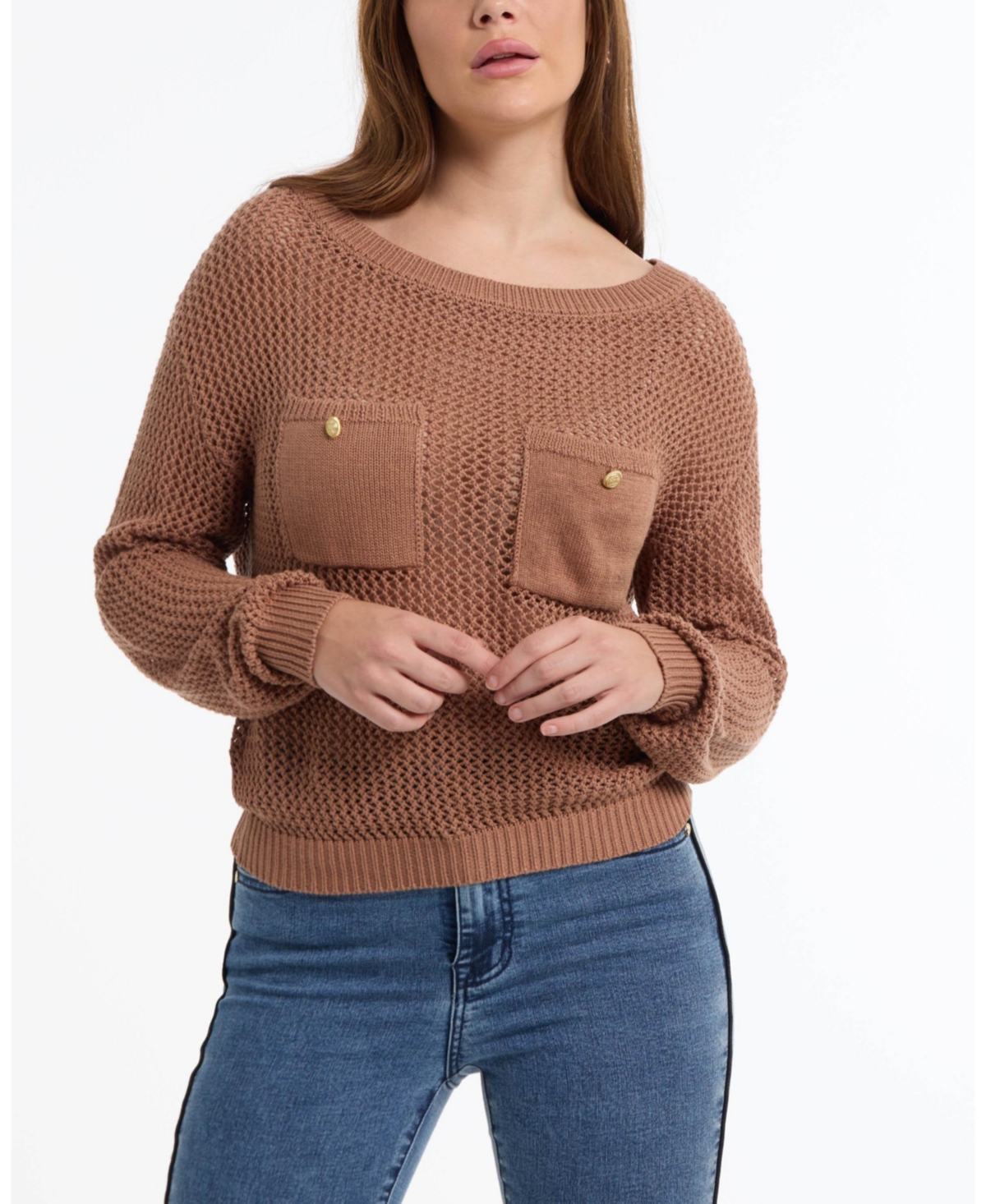 Bebe Women's Open Knit Pocket Detail Sweater