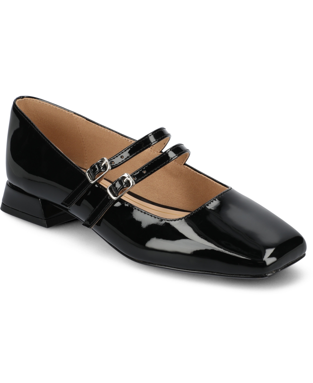 Shop Journee Collection Women's Gredah Square Toe Double Strap Mary Jane Flats In Black Patent