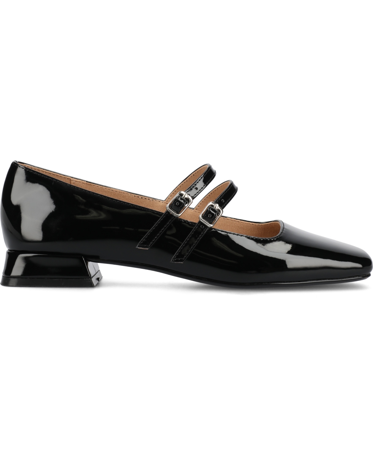Shop Journee Collection Women's Gredah Square Toe Double Strap Mary Jane Flats In Black Patent