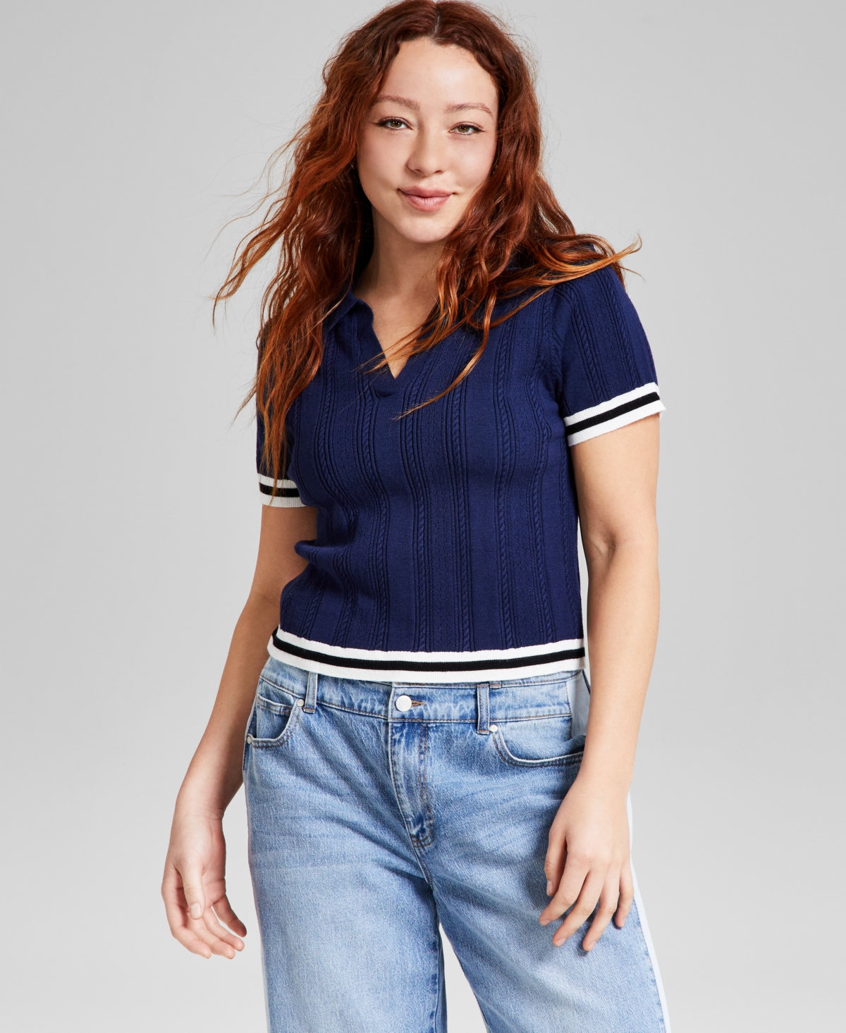AND NOW THIS WOMEN'S POLO-COLLAR SHORT-SLEEVE SWEATER, EXCLUSIVELY AT MACY'S 