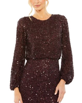 Women's High Neck Long Sleeve Beaded Blouson Gown