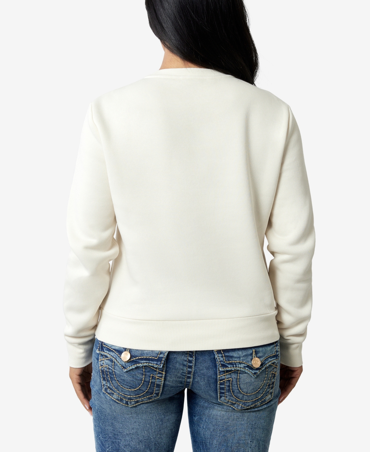 Shop True Religion Women's Crystal Logo Classic Crew Neck Sweatshirt In Winter White