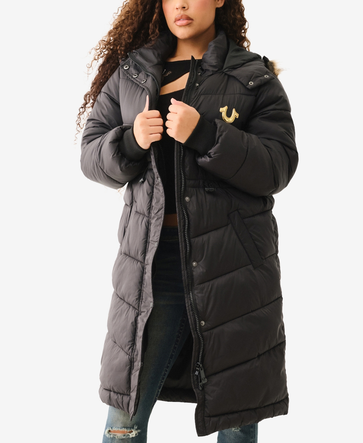 TRUE RELIGION WOMEN'S LINED HOODED PUFFER JACKET 