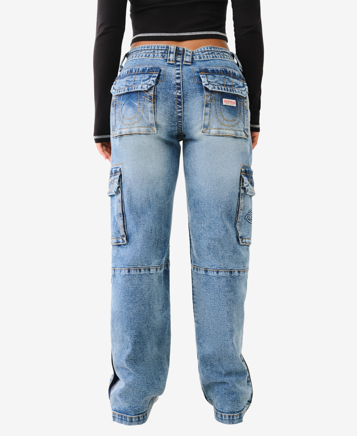 TRUE RELIGION WOMEN'S SIDE ZIP CARGO BIG T JEANS 