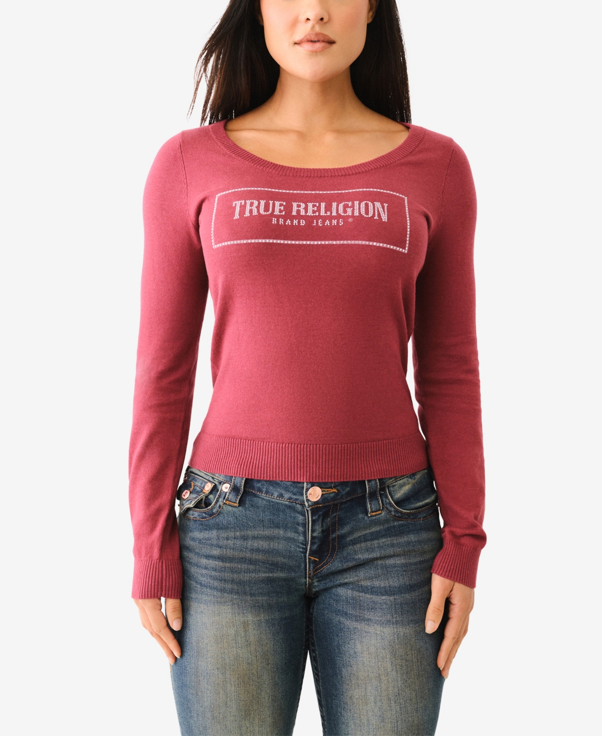 TRUE RELIGION WOMEN'S ARCH LOGO SCOOP NECK TOP 