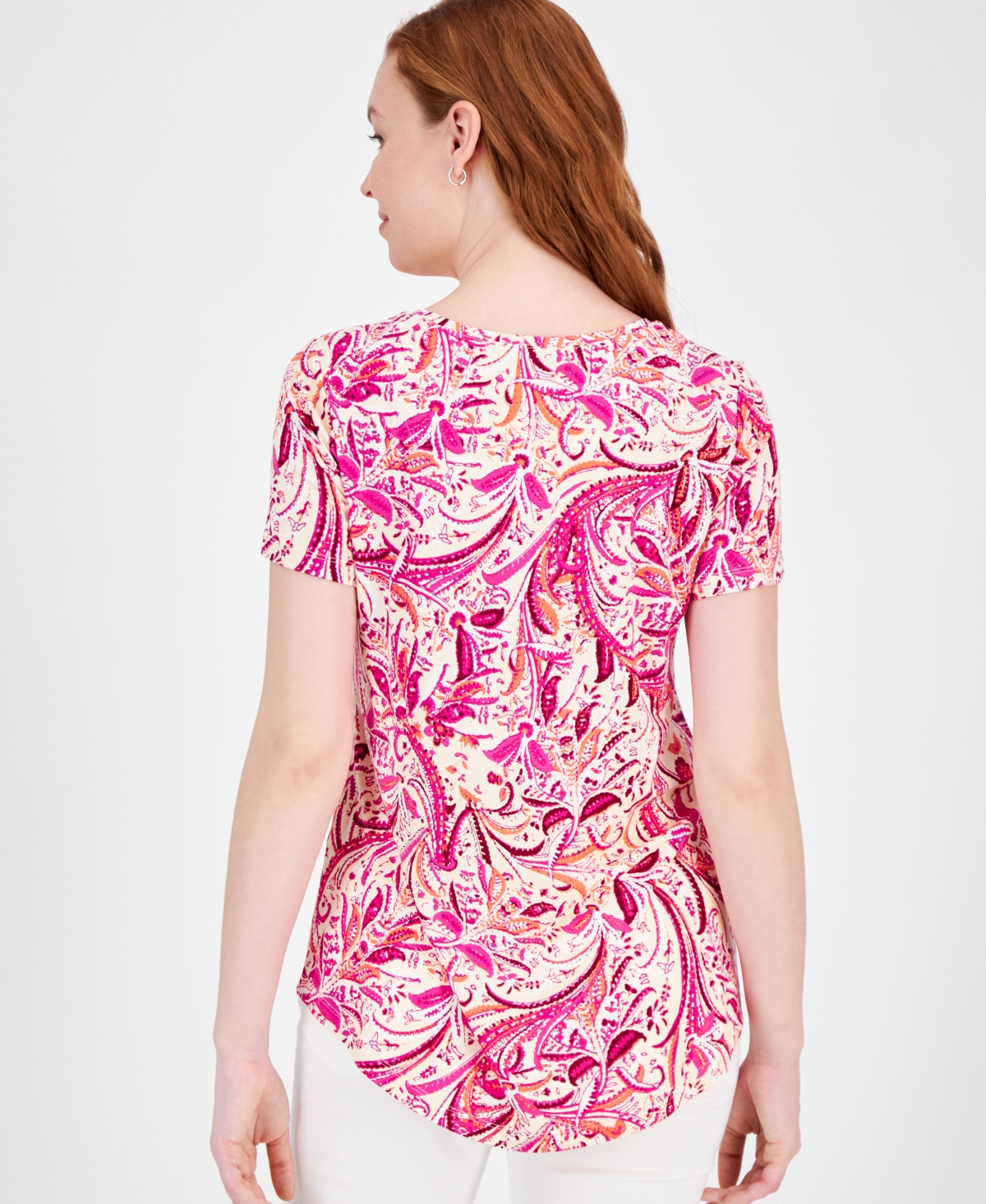 JM COLLECTION WOMEN'S PRINTED SCOOP-NECK T-SHIRT, CREATED FOR MACY'S 