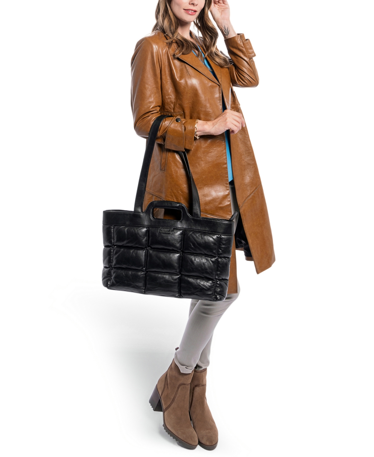 Old Trend Puff Clover Leather Tote Bag In Black