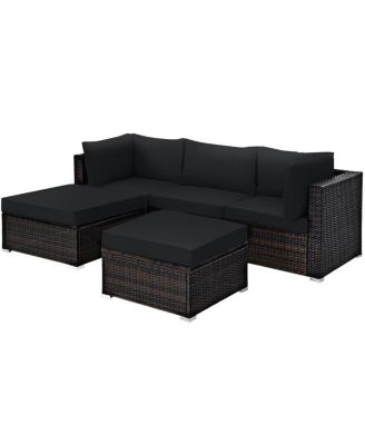 5 Pieces Patio Rattan Sofa Set with Cushion and Ottomans