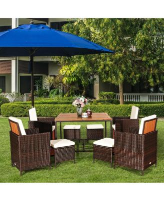 9 Pieces Patio Rattan Dining Cushioned Chairs Set