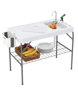 2 in 1 Folding Fish Cleaning Table with Sink and Faucet for Patio BBQ