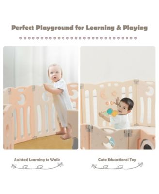 Kids 14-Panel Playpen Activity Center Foldable Play Yard with Lock Door