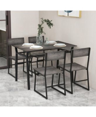 5 Piece Dining Table Set with Storage Rack and Metal Frame