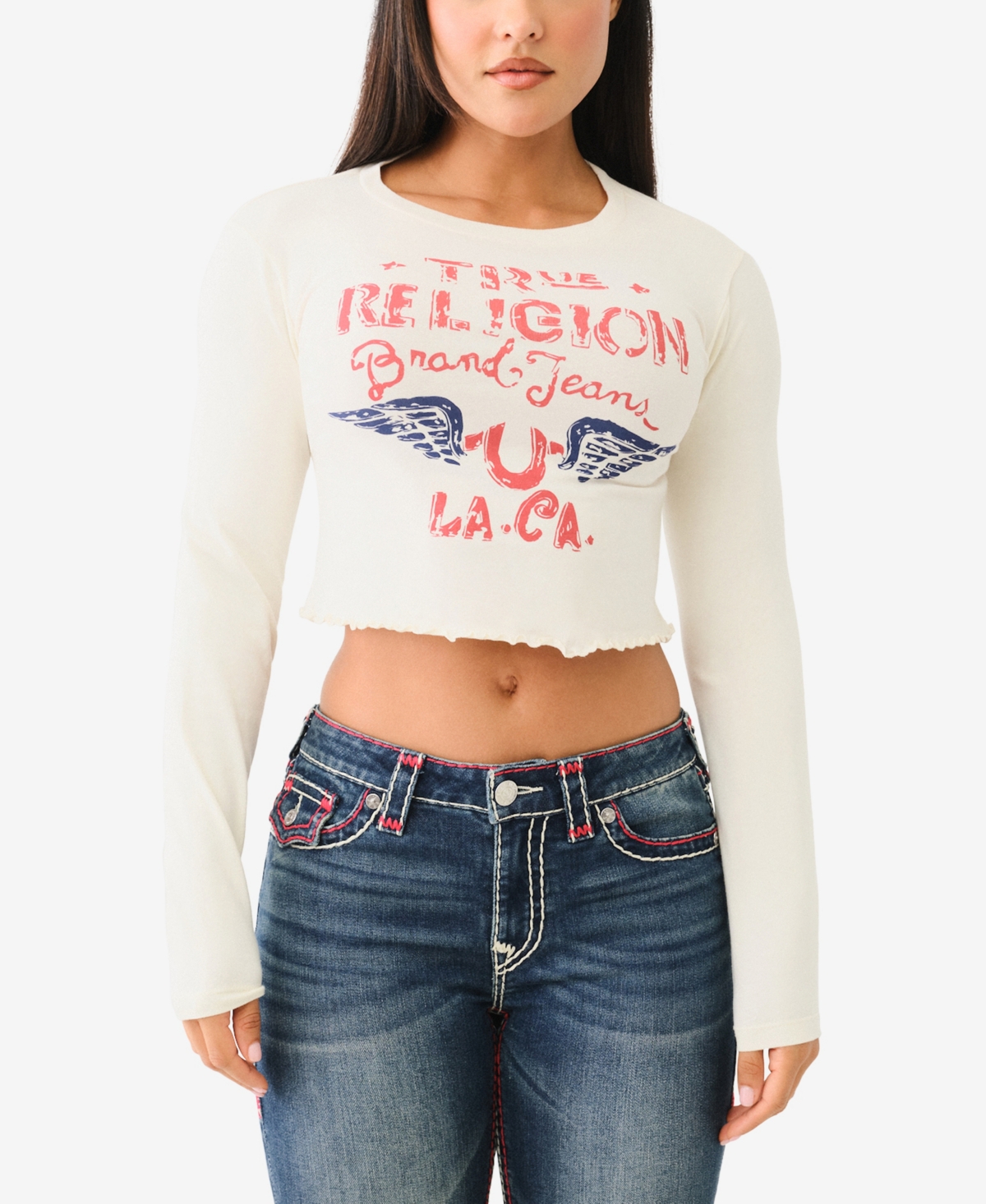 TRUE RELIGION WOMEN'S DISTRESSED WING BABY T-SHIRT 