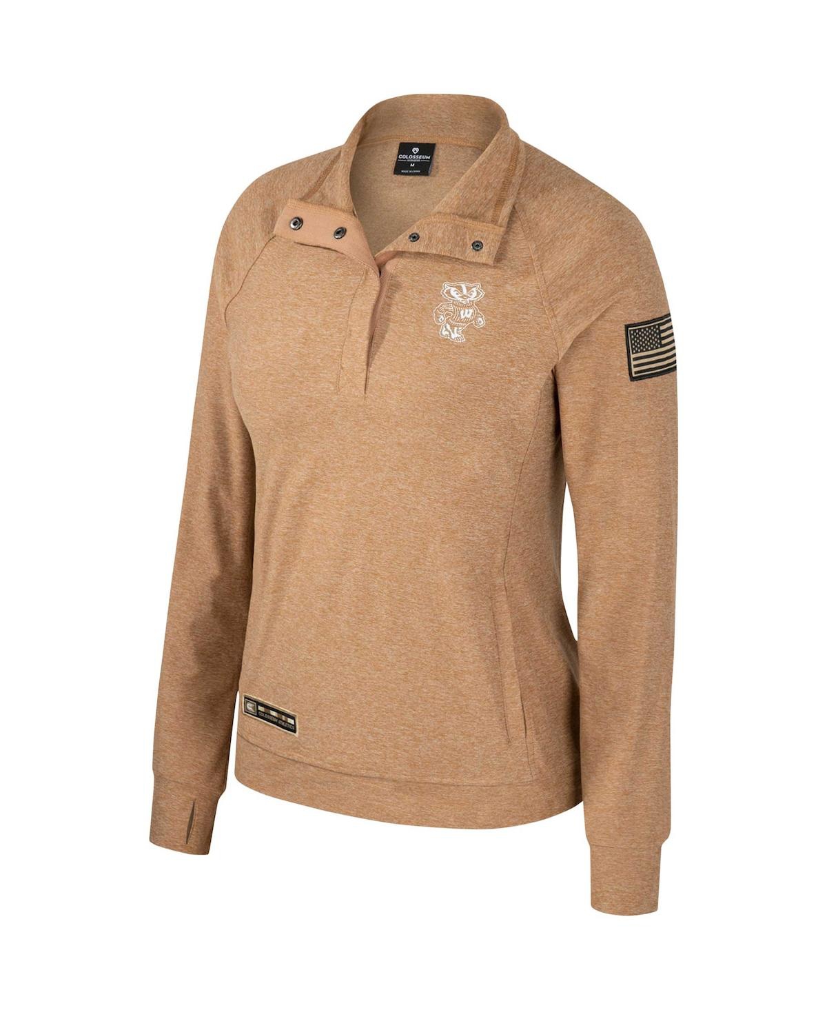 Colosseum Women's Tan Wisconsin Badgers Oht Military Appreciation Sand Tatum Quarter-snap Raglan Jacket In Tan