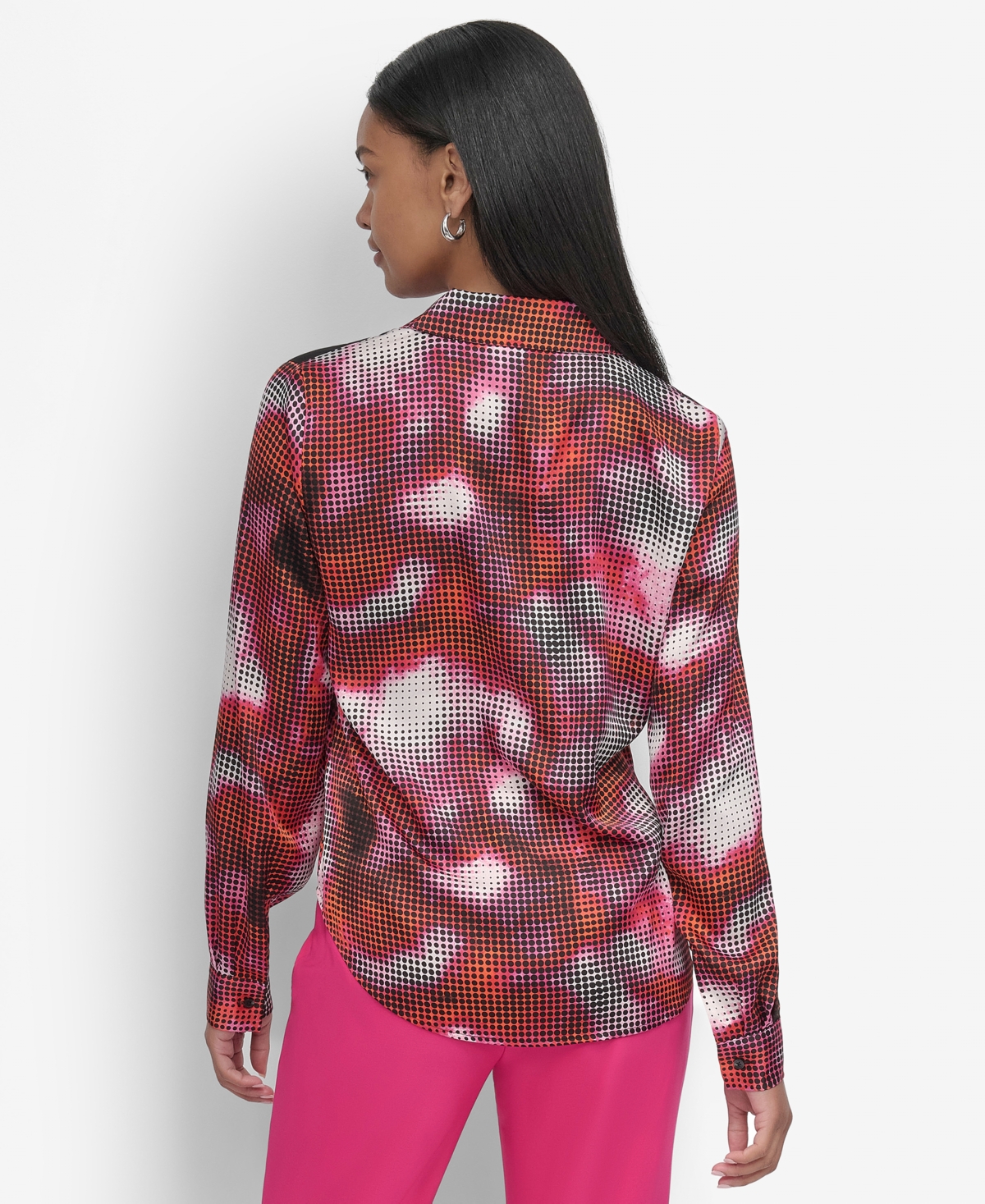 Dkny Women's Sheer-Yoke Abstract-Print Blouse -wldbrr