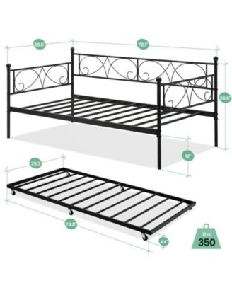 Twin Daybed with Trundle, Modern Metal Daybed with Classic Headboard, Steel Slat Support Sofa Bed for Bedroom, Living Room, Guest Room