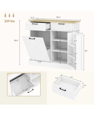 10 Wood Gallon Kitchen Island with Trash Can Storage and Drawers