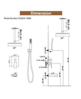 3-Function 10-In Ceiling Mounted Shower System With Waterfall Tub Filler (Matte Black)