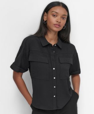 DKNY - Women's Cuffed-Sleeve Relaxed-Fit Camp Shirt