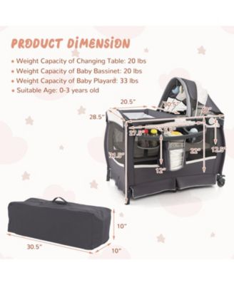 Kids 4 in 1 Portable Pack and Play Nursery Center with Bassinet-Heart