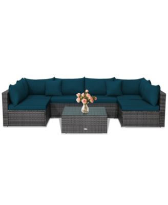 7 Pieces Patio Rattan Furniture Set Sectional Sofa Garden Cushion