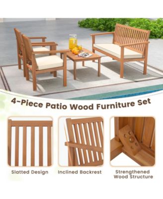 4 Piece Patio Wood Furniture Set Acacia Wood Sofa Set with Loveseat-Off