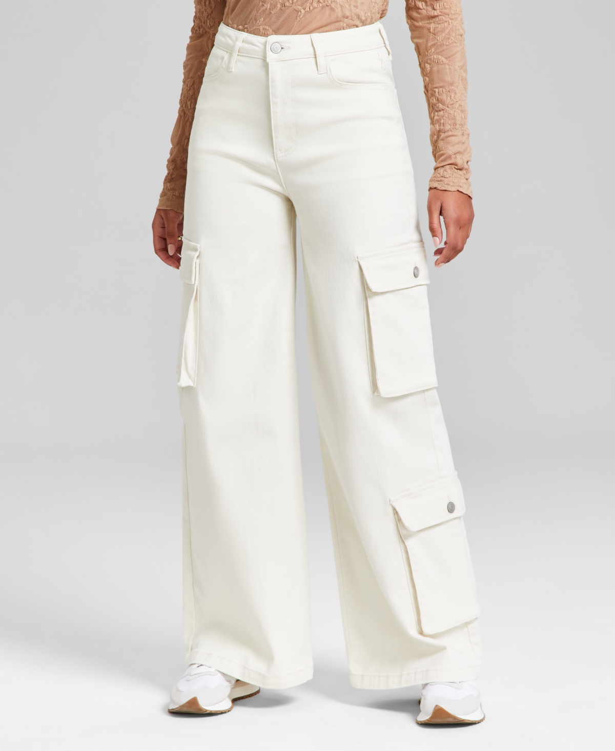 Shop And Now This Women's High-rise Wide-leg Cargo Jeans, Exclusively At Macy's In Ecru