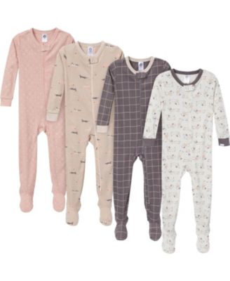Baby Girls' Snug Fit Footed Pajamas, 4-Pack, Dog
