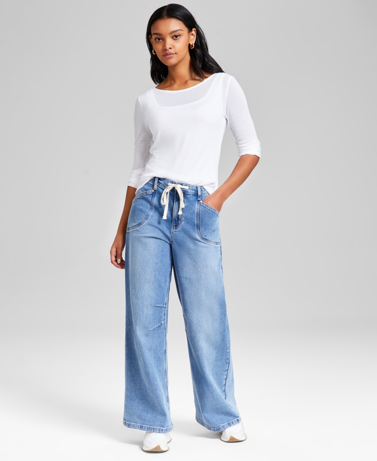 AND NOW THIS WOMEN'S HIGH-RISE WIDE-LEG DRAWSTRING DENIM JEANS, EXCLUSIVELY AT MACY'S 