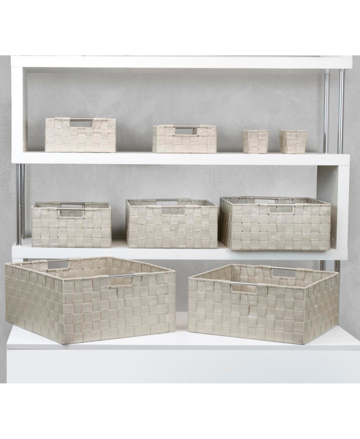 Sorbus 9 Piece Stackable Woven Basket Organizer Set with Built-In Carry Handles - Stylish Storage for any room in the household (Gray)