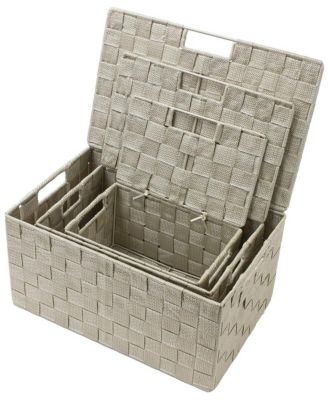 3 Piece Decorative Stackable Woven Basket with Lid and Built-in Carry Handles - Great for Storage and Organization (Aqua)