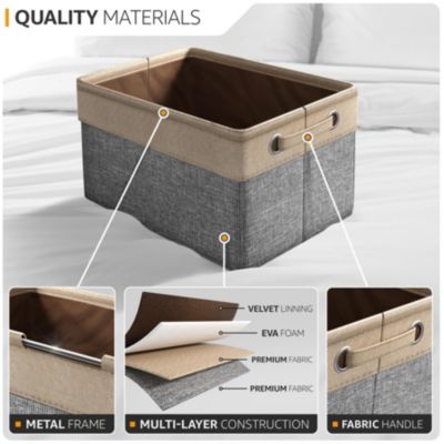 3 Pack Large Sturdy Foldable Fabric Storage Bins with Handles - Lightweight and durable