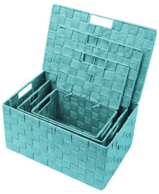 3 Piece Decorative Stackable Woven Basket with Lid and Built-in Carry Handles - Great for Storage and Organization