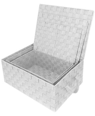 3 Pack Decorative Stackable Woven Basket with Lid and Built-in Rope Carry Handles - Great for Storage and Organization