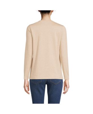 Women's Petite Relaxed Supima Cotton Long Sleeve V-Neck T-Shirt
