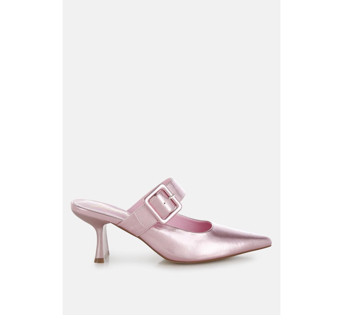 Bismi Large Buckle Kitten Heel Mules - Silver