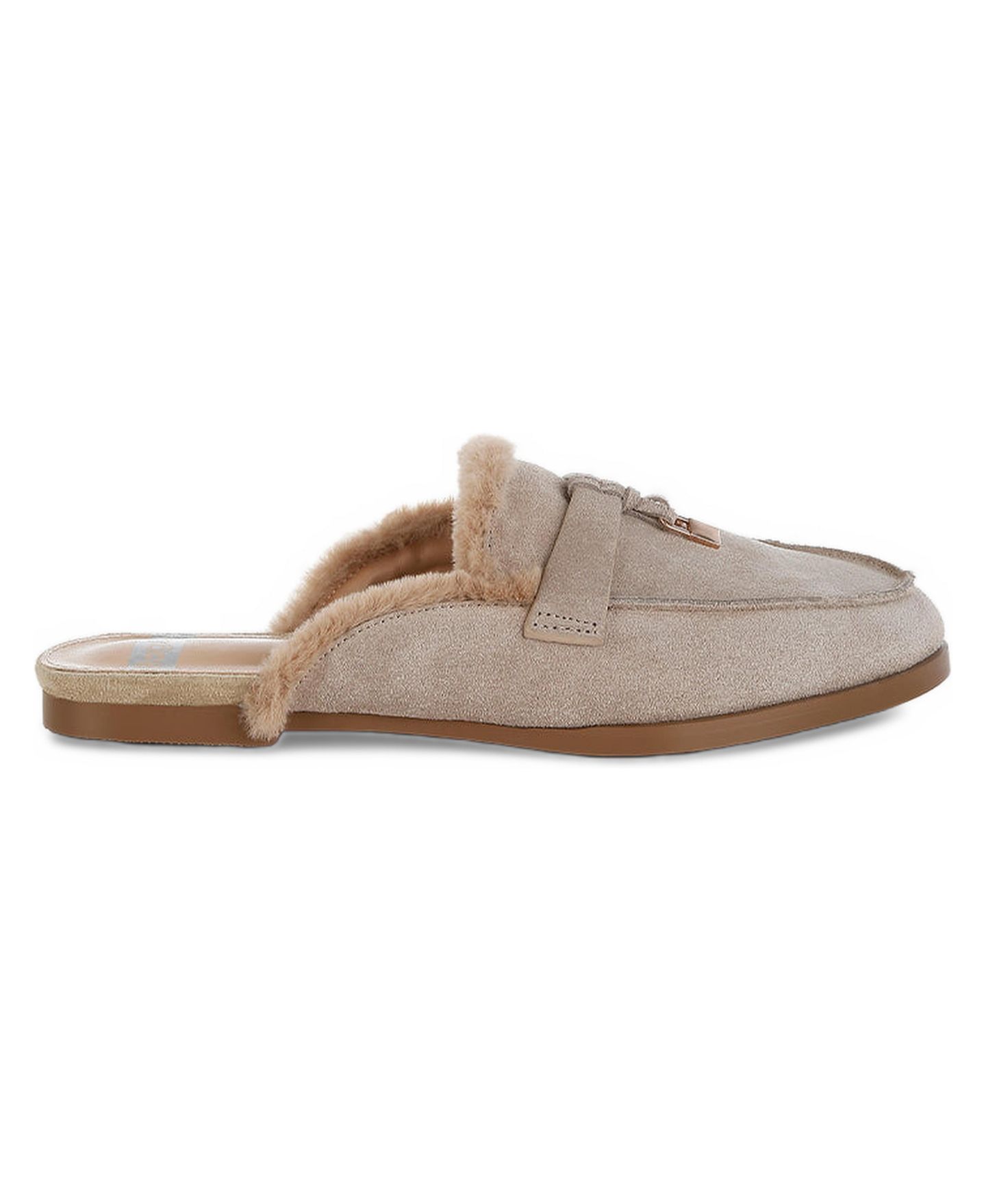 Женские сабо Rag & Co Bosnia Suede and Faux Fur Slip On Mules, цвет: Бежевый замшевый кожаный — фото 3