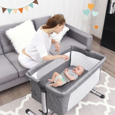 Boys Travel Portable Bed Side Sleeper Bassinet Crib with Carrying Bag