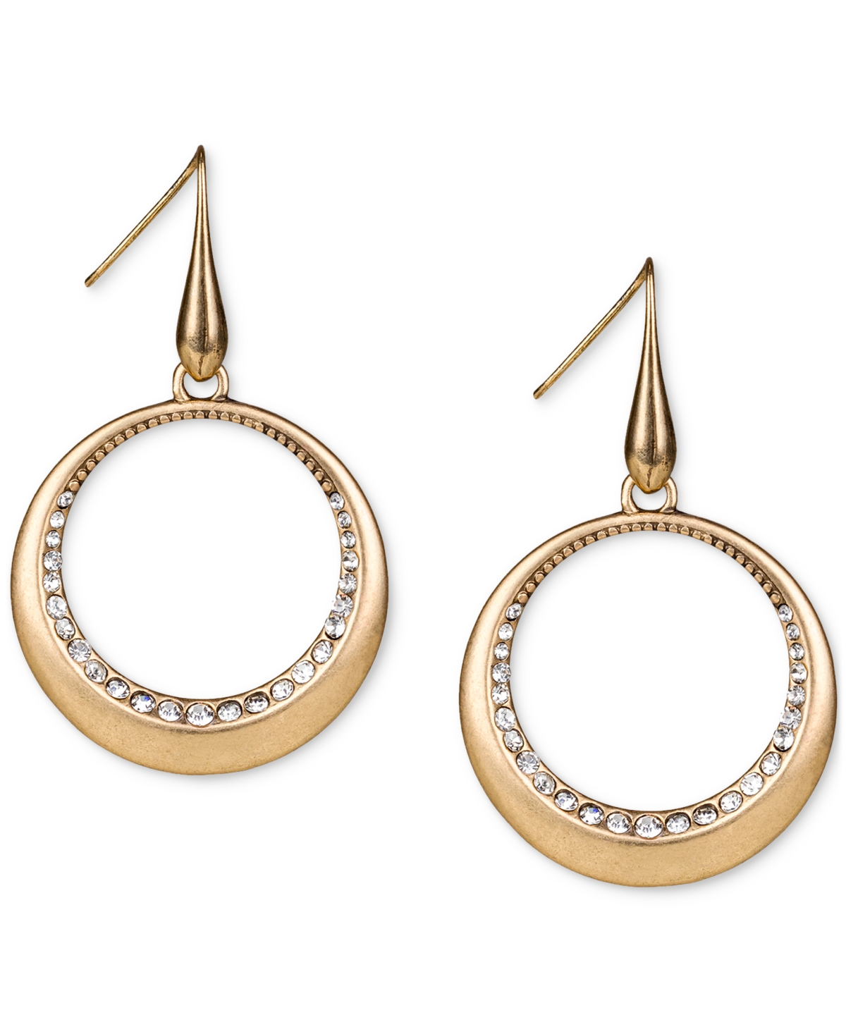 Gold-Tone Crystal Pave Open Circle Drop Earrings - Antique Go