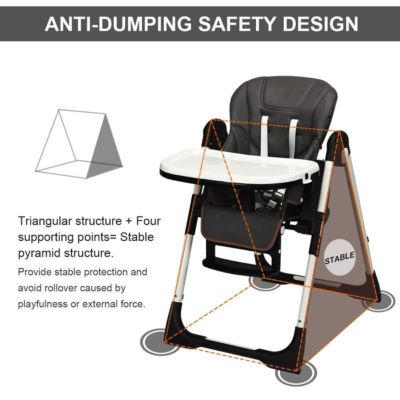 Foldable Baby High Chair with Adjustable Height, Backrest, and Detachable Tray